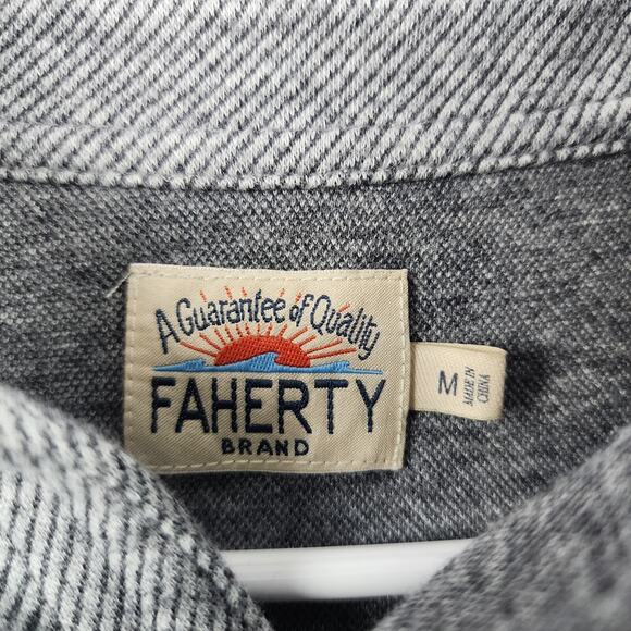 Faherty Brand Knit Button Shirt Gray M Long Sleeve Stretch Herringbone Knit Soft - Picture 3 of 8